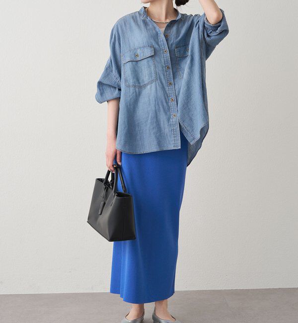  「シアーデニムバンドカラーブラウス」|シャツ・ブラウス|