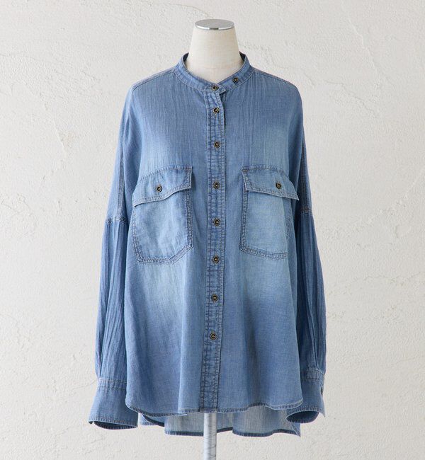  「シアーデニムバンドカラーブラウス」|シャツ・ブラウス|