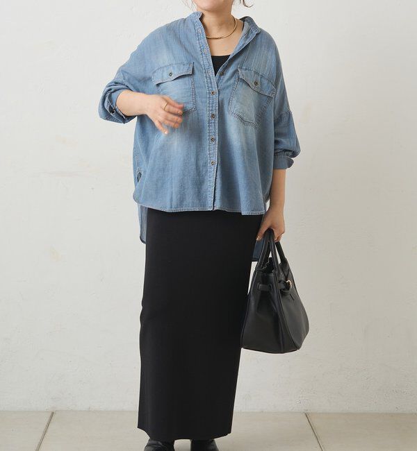  「シアーデニムバンドカラーブラウス」|シャツ・ブラウス|