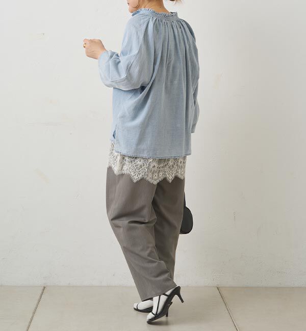  「襟元フリルシアーデニムブラウス」|シャツ・ブラウス|