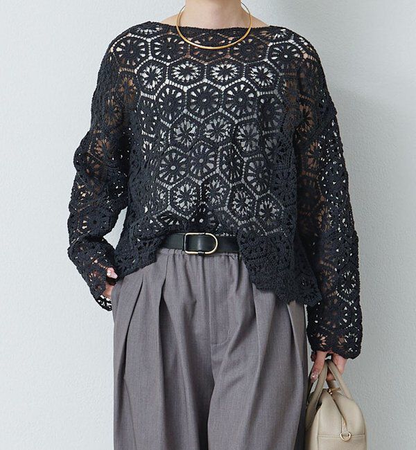  「【リバイバル】カギ針編み風2WAYカーディガン」|カーディガン|チャコールグレー