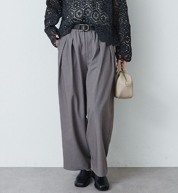  「【リニューアル】ツータックウエストゴムストレッチパンツ」|スラックス|