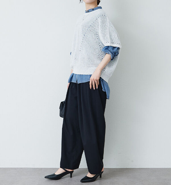  「【リニューアル】ツータックウエストゴムストレッチパンツ」|スラックス|