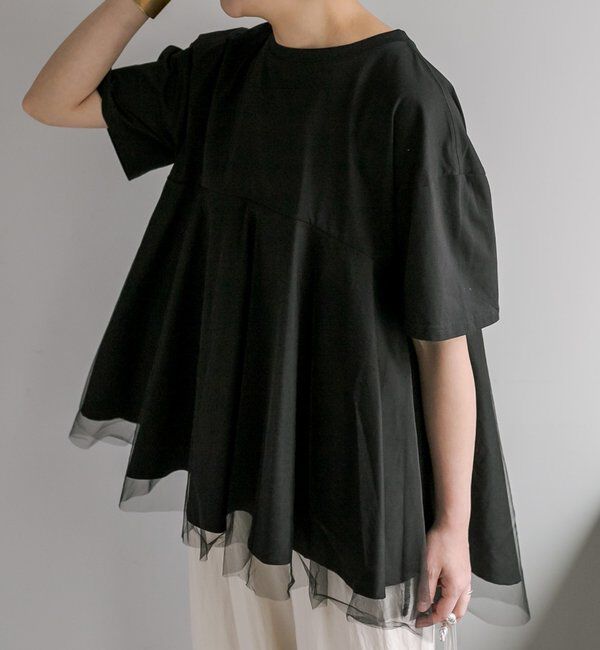  「《リバイバル》【WEB限定/Du noir】チュールドッキングTシャツ」|シャツ・ブラウス|
