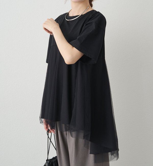  「《リバイバル》【WEB限定/Du noir】チュールドッキングTシャツ」|シャツ・ブラウス|