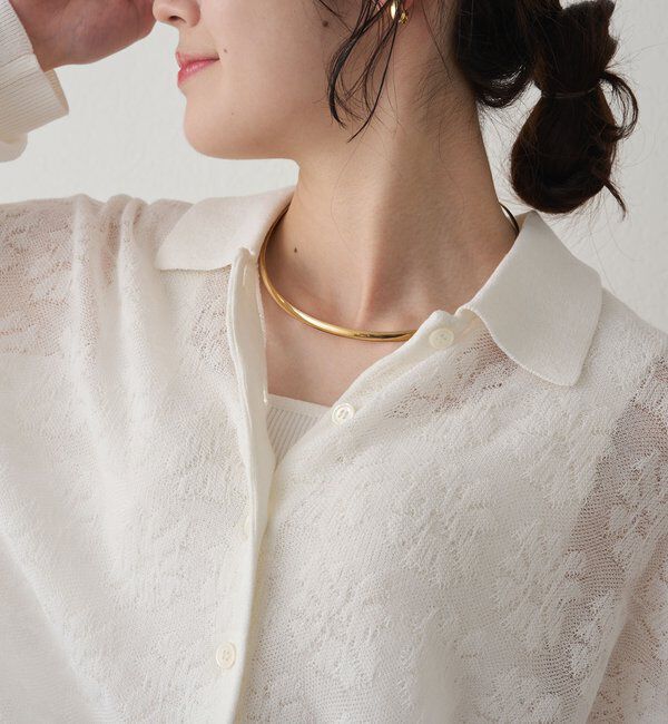  「透かし編み花柄ジャガード襟付カーディガン」|ニット・セーター|