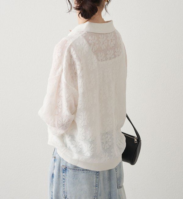  「透かし編み花柄ジャガード襟付カーディガン」|ニット・セーター|