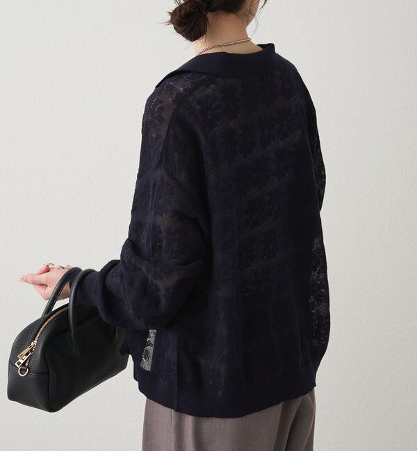  「透かし編み花柄ジャガード襟付カーディガン」|ニット・セーター|