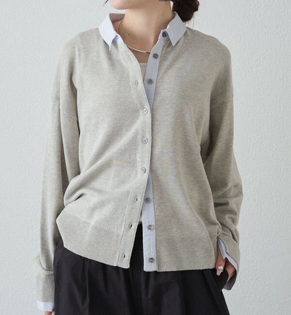  「ブラウスレイヤード風カーディガン」|ニット・セーター|ライトグレー