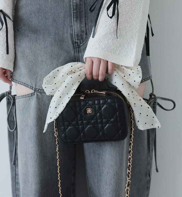  「リボンつきミニスクエアバッグ」|ショルダー・メッセンジャー|ブラック