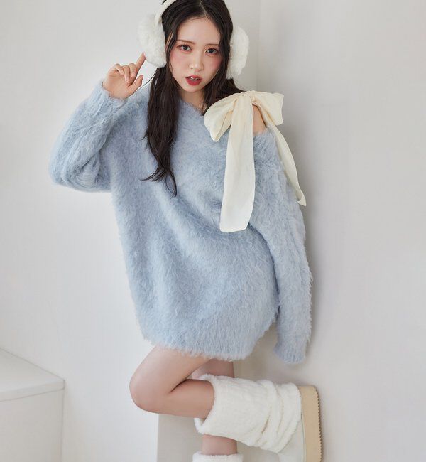  「メリーカールチュニックニット」|ニット・セーター|サックスブルー