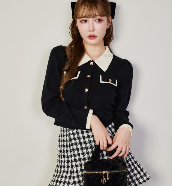  「金ボタン配色衿ニット」|ニット・セーター|ブラック