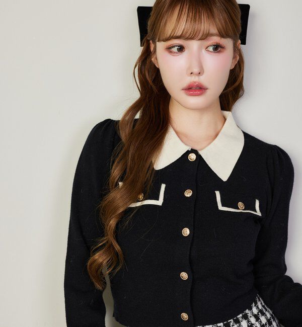  「金ボタン配色衿ニット」|ニット・セーター|