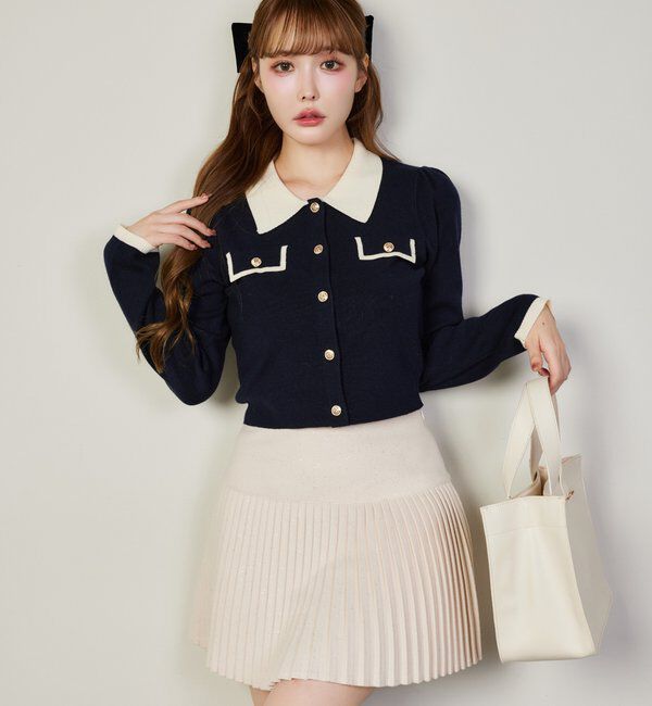  「金ボタン配色衿ニット」|ニット・セーター|