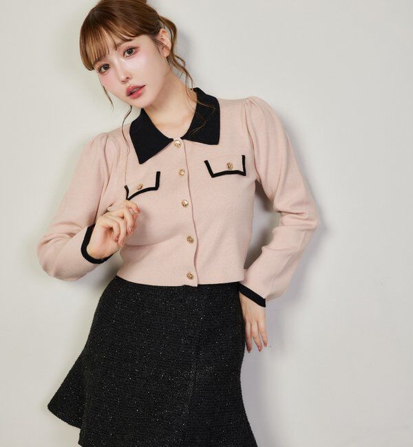  「金ボタン配色衿ニット」|ニット・セーター|
