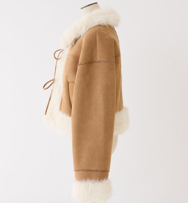  「【リボン取り外し可能】フェイクムートンリボンアウター」|ダウンベスト・ベスト|