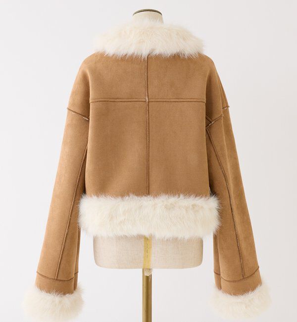  「【リボン取り外し可能】フェイクムートンリボンアウター」|ダウンベスト・ベスト|