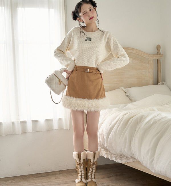  「キラキラ付ロゴ刺繍ケーブルニット」|ニット・セーター|