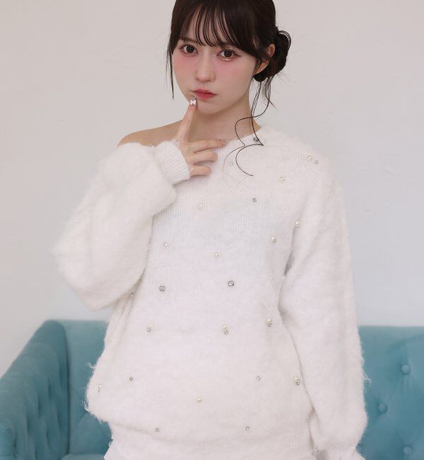  「ビジューシャギーニット」|ニット・セーター|アイボリー