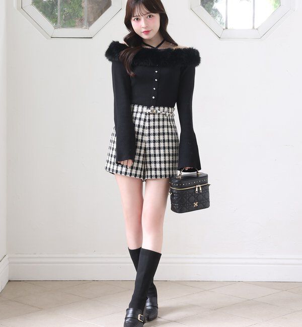  「キラキラボタンファーオフショルニット」|ニット・セーター|