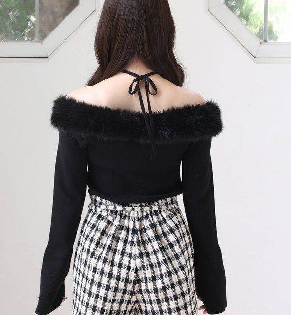  「キラキラボタンファーオフショルニット」|ニット・セーター|