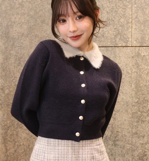  「シャギー襟配色ポロニット」|ニット・セーター|