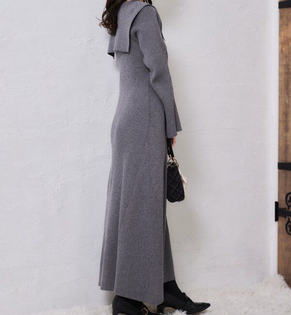  「襟付き金ボタンニットロングワンピース」|ワンピース|