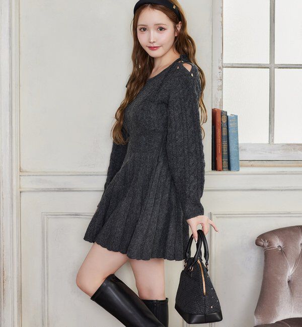  「ケーブルニットミニワンピ」|ワンピース|