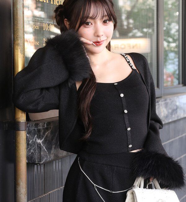  「袖ファーボレロ+キラキラビスチェSET」|ニット・セーター|