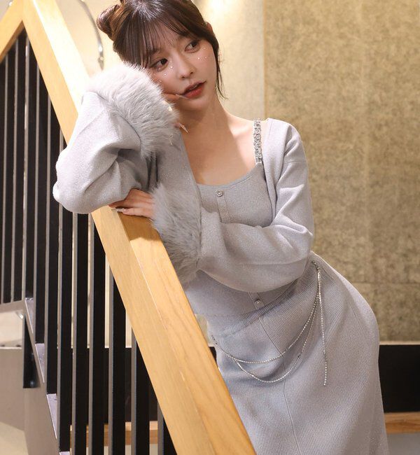  「袖ファーボレロ+キラキラビスチェSET」|ニット・セーター|