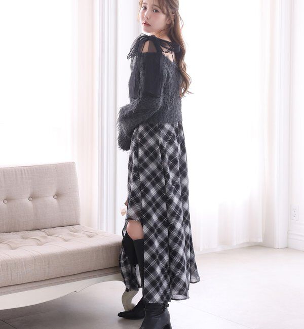  「肩リボンニットセットワンピース」|ワンピース|