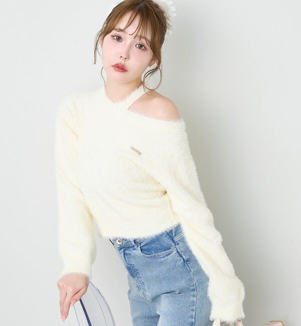  「プレート付きフェザーニット」|ニット・セーター|イエロー