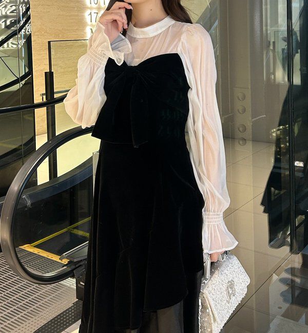  「ベロアリボン異素材ロングワンピース」|ワンピース|