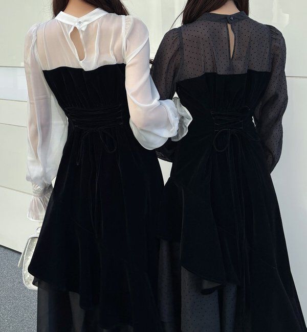  「ベロアリボン異素材ロングワンピース」|ワンピース|