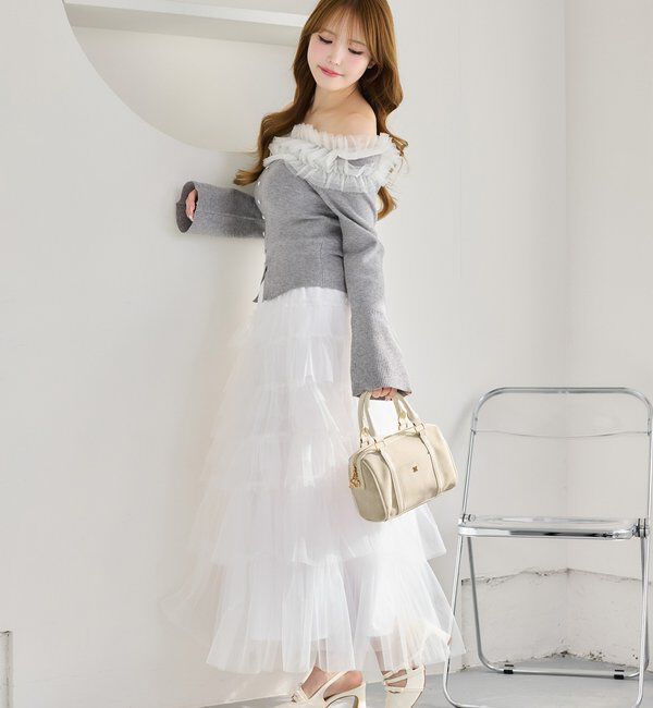  「段々チュールロングスカート」|スカート|