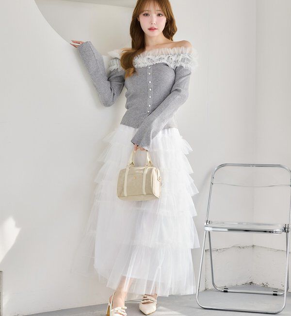  「段々チュールロングスカート」|スカート|