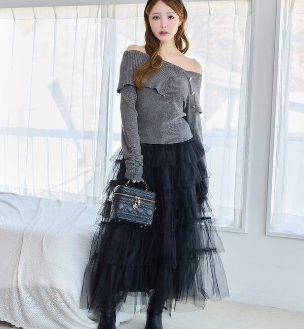  「段々チュールロングスカート」|スカート|