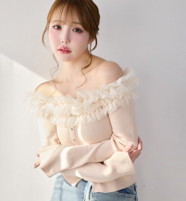  「チュールフリルオフショルニット」|ニット・セーター|