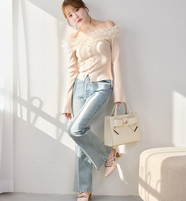  「チュールフリルオフショルニット」|ニット・セーター|