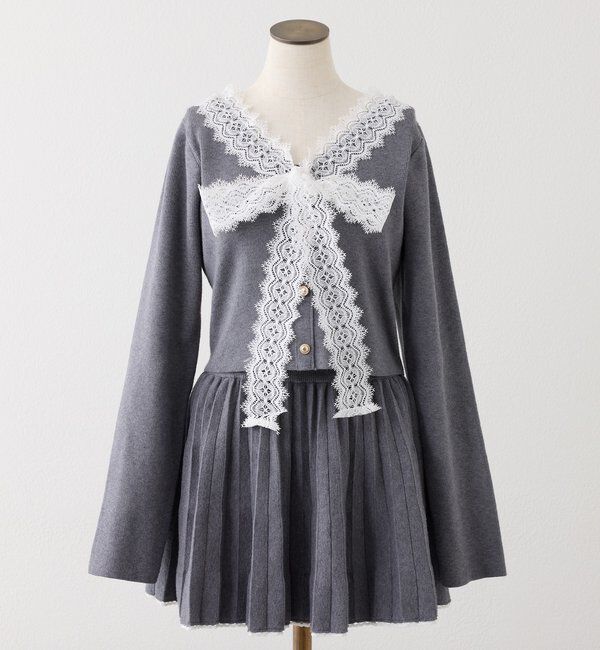  「レースボウタイニットセットアップ」|ワンピース|