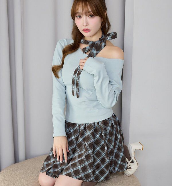  「リボンタイ／ワンショルカットトップス」|プルオーバー|