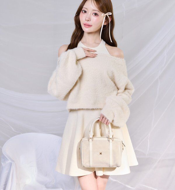  「2wayフェザーカーデSET後ろリボンニットミニワンピ」|ワンピース|