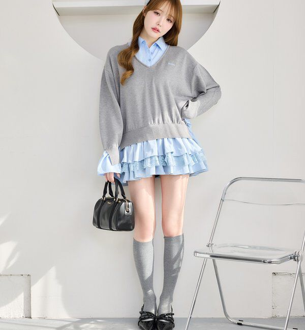  「ニットドッキングチュニックシャツワンピ」|ワンピース|