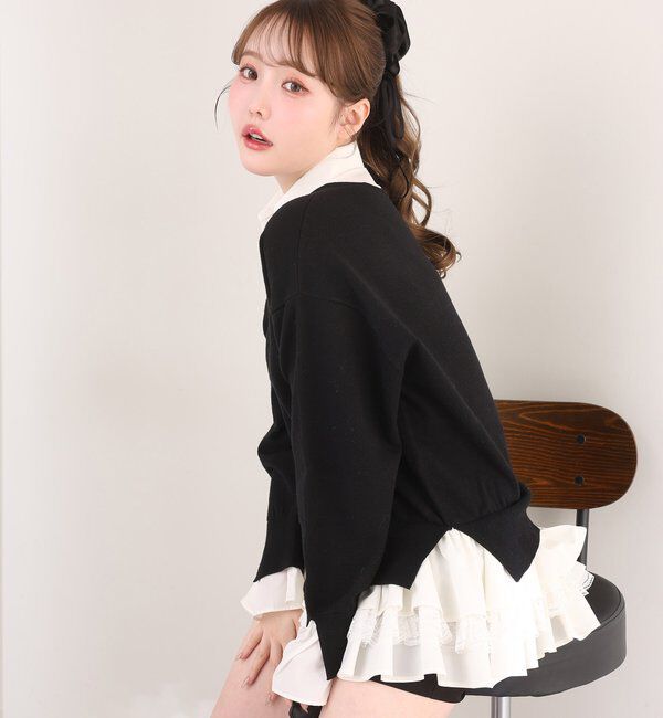  「ニットドッキングチュニックシャツワンピ」|ワンピース|ブラック