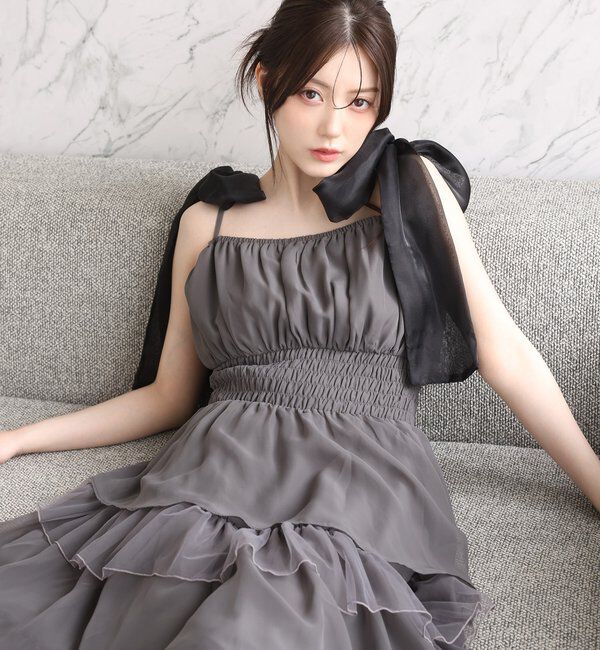  「肩リボンティアードキャミワンピ」|ワンピース|