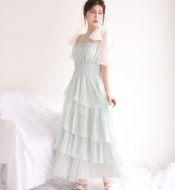  「肩リボンティアードキャミワンピ」|ワンピース|