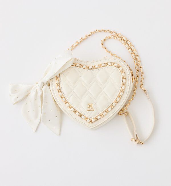 「リボン付きキルティングハートバッグ」|ショルダー・メッセンジャー|アイボリー