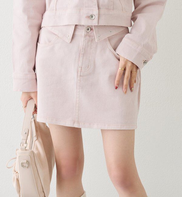  「ウェスト折り返しデニムミニスカート」|スカート|ピンク