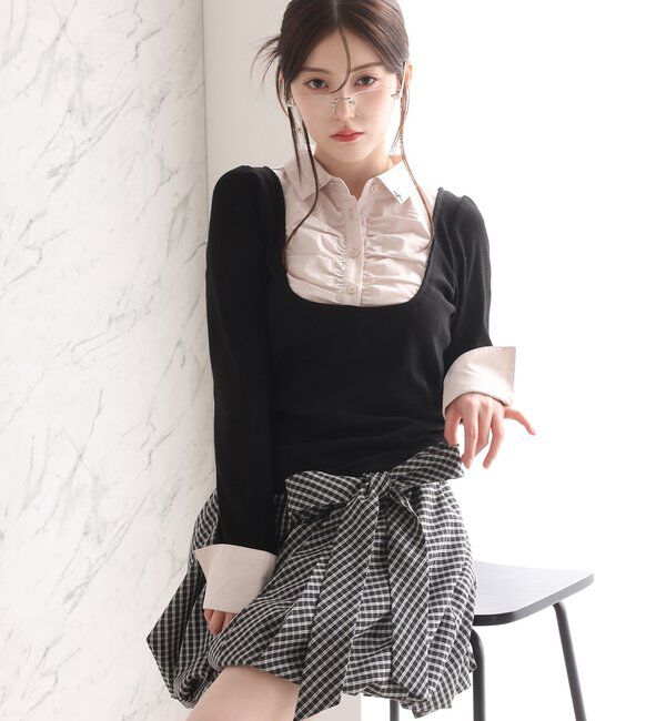  「ロゴ刺繍レイヤードトップス」|プルオーバー|