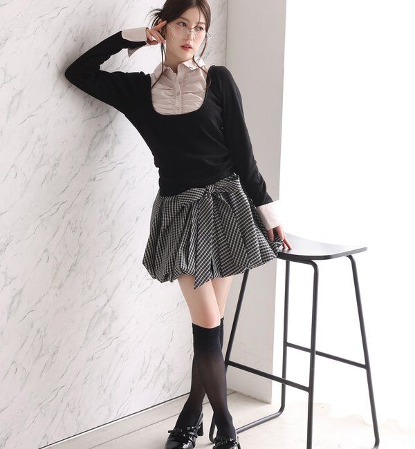  「ロゴ刺繍レイヤードトップス」|プルオーバー|